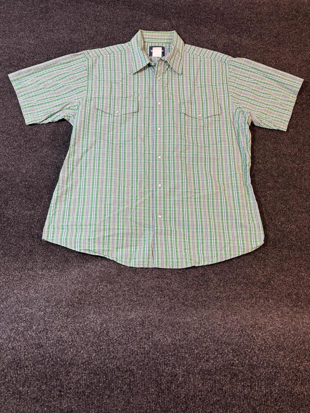 Wrangler Shirt Mens XL Green Plaid Short Sleeve Western Snap Pockets Casual